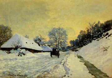  Gran Arte - Un carro en la carretera cubierta de nieve con la granja SaintSimeon Claude Monet